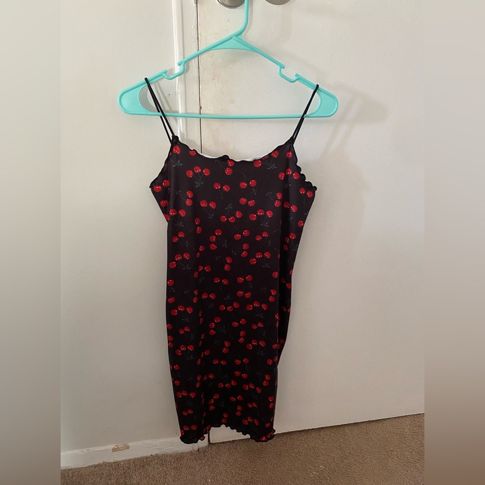 SHEIN girls (size 11/12) sleeveless black cherry print dress